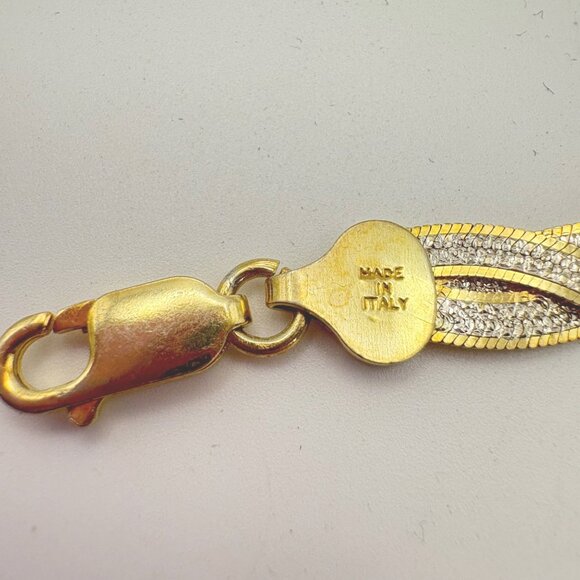 Sterling Silver Two Tone Flattened Twist Herringbone Bracelet Size 7'' Length - Picture 7 of 10